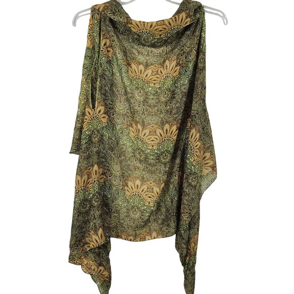 Womens OS Vest Wrap Cover Green Sheer Sleeveless Paisley Floral Light Layer - Picture 6 of 13